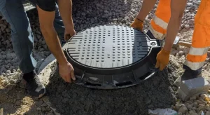 Installs a sewer manhole-on a septic tank